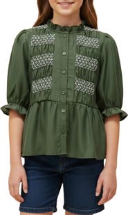 Hayden Girls Kids' Ruffle Embroidered Button-Up Shirt