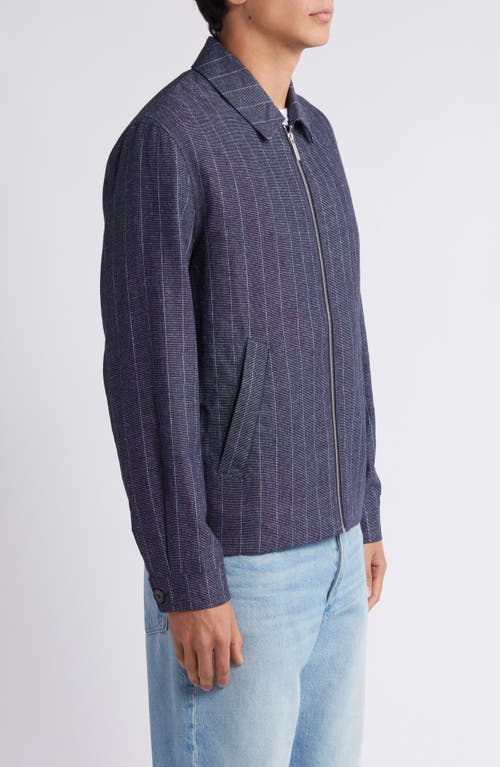 Les Deux Constantin Stripe Linen Blend Coach's Jacket In Dark Navy/ivory