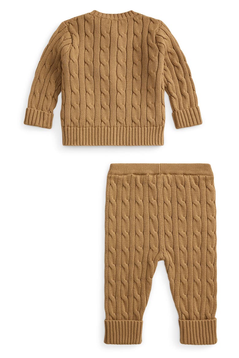 Cable Knit Cotton Cardigan & Pants Set, Alternate, color, BEIGE