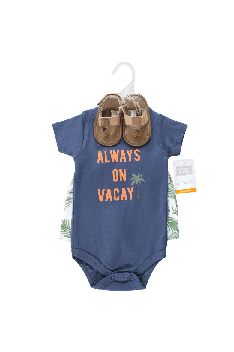 Little Gent's Soft Cotton Bodysuit, Shorts & Footwear 3pk (baby), Alternate, color, Vacay