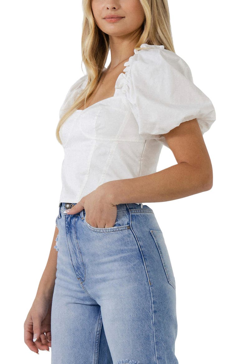 Puff Sleeve Crop Top, Alternate, color, WHITE