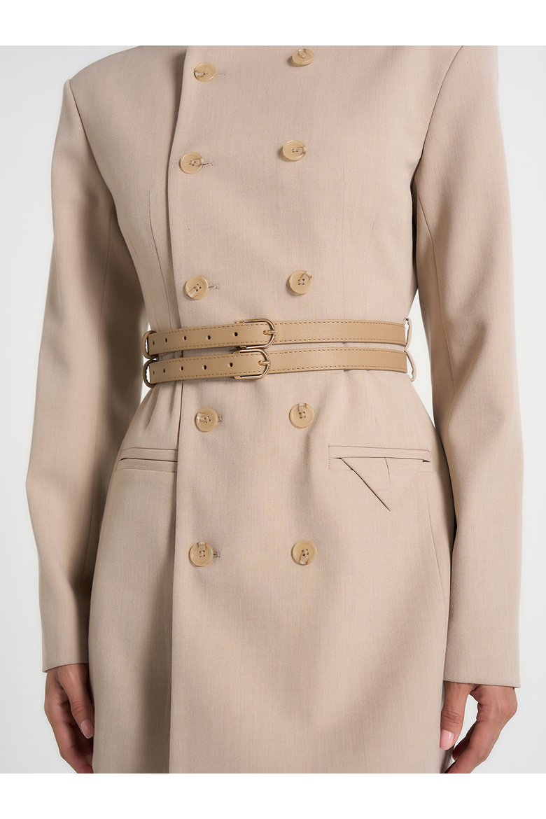 Sierra Double Breasted Belted Blazer Dress, Alternate, color, Beige