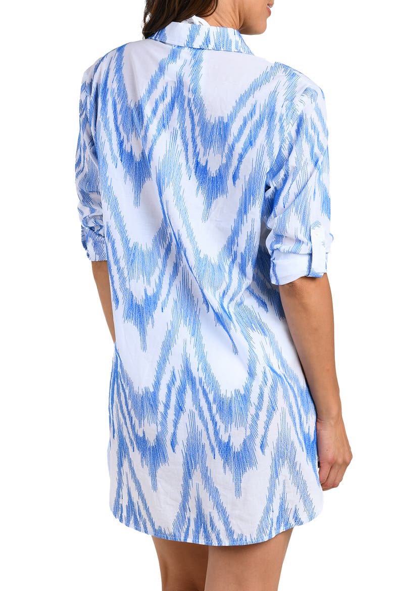 Tidal Wave Button-Up Cotton Cover-Up Shirt, Alternate, color, LAPIS