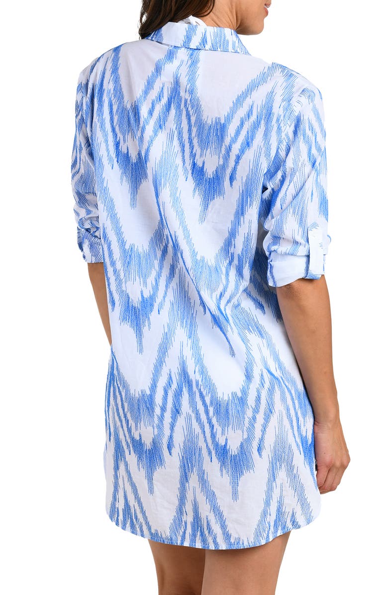 La Blanca Tidal Wave Button-Up Cotton Cover-Up Shirt, Alternate, color, Lapis