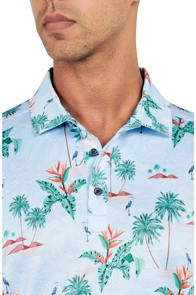 Regular Fit Tropical Palm Print Recycled Performance Golf Polo, Alternate, color, MULTI