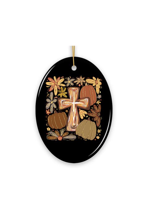 Boho Floral Pumpkin Cross Harvest Ornament