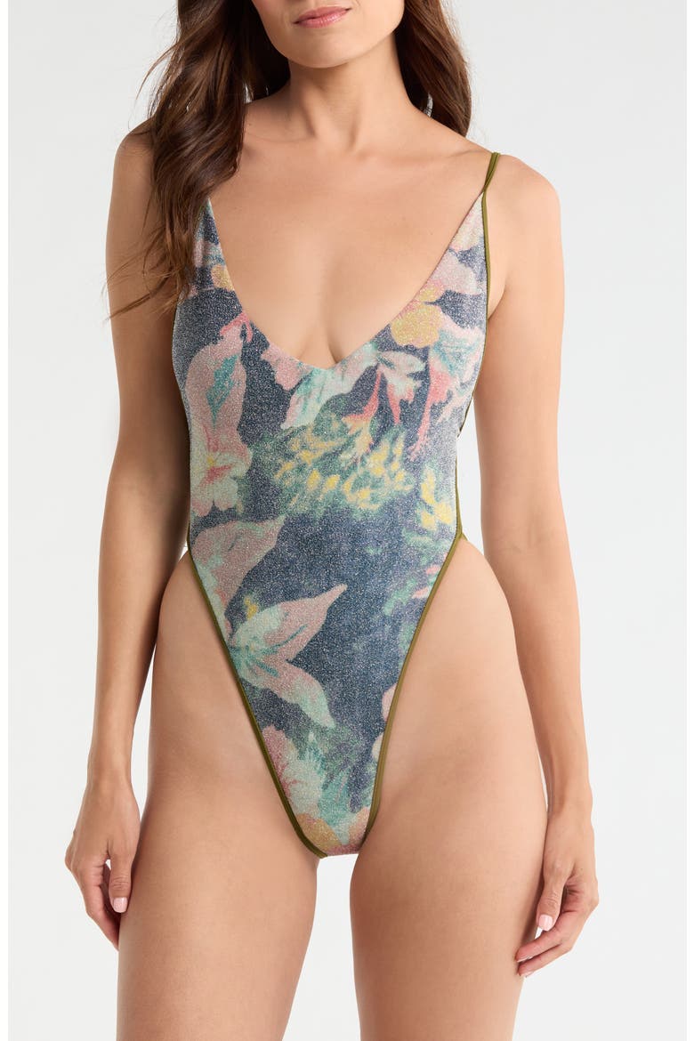 Amber Metallic Printed One-Piece Swimsuit, Main, color, FLOWER RIOT