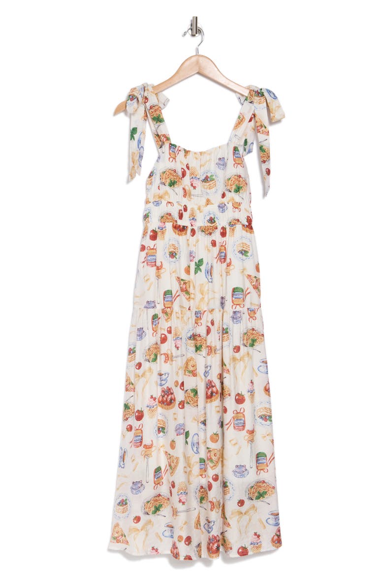Food Tiered Midi Sundress, Alternate, color, OFF WHITE MULTI