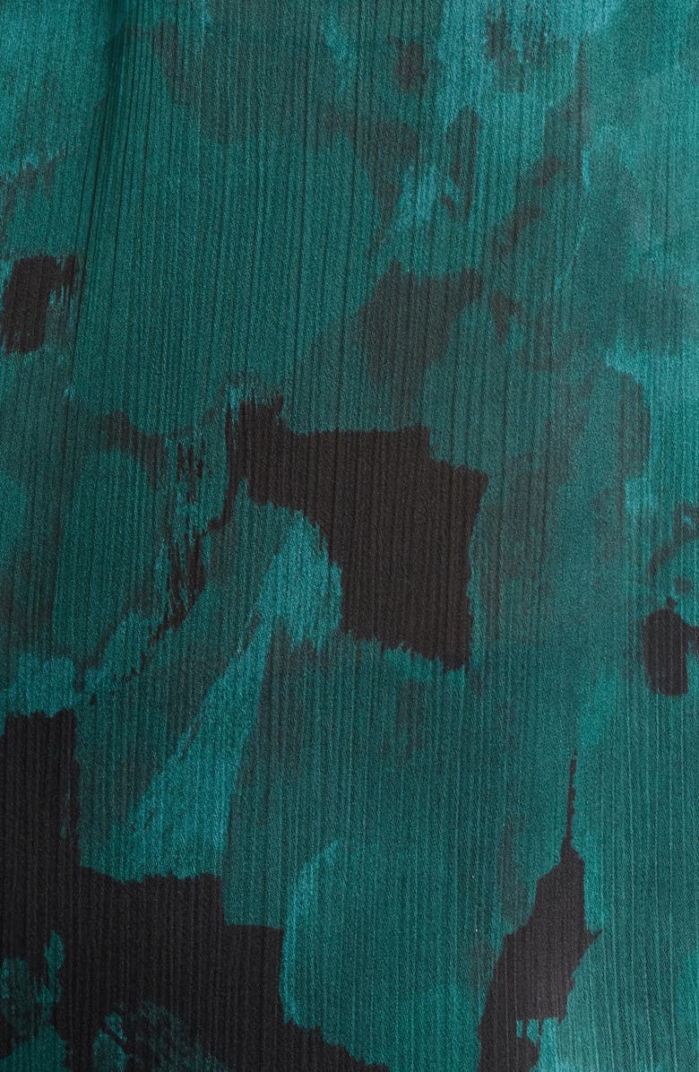 Anne Klein Pleated Print Split Neck Top, Alternate, color, Pine Forest Multi