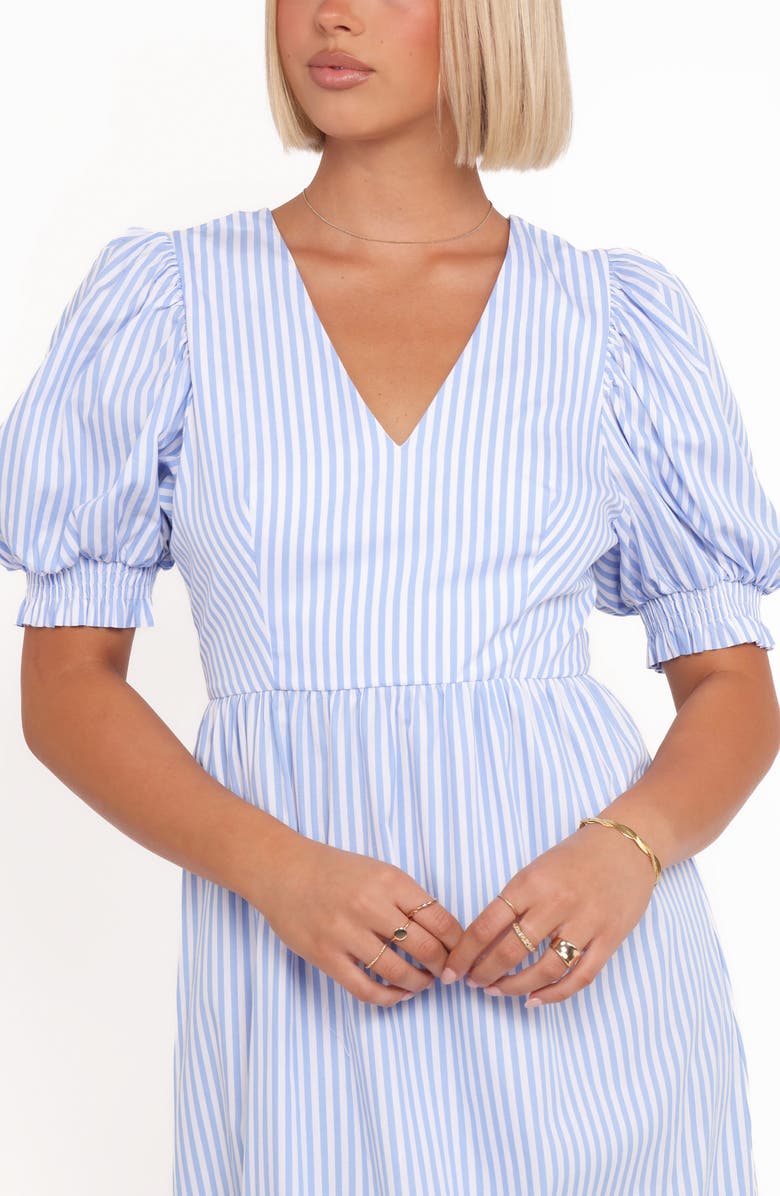 Petal & Pup Steele Stripe Puff Sleeve Cotton Midi Dress, Alternate, color, Blue Stripe