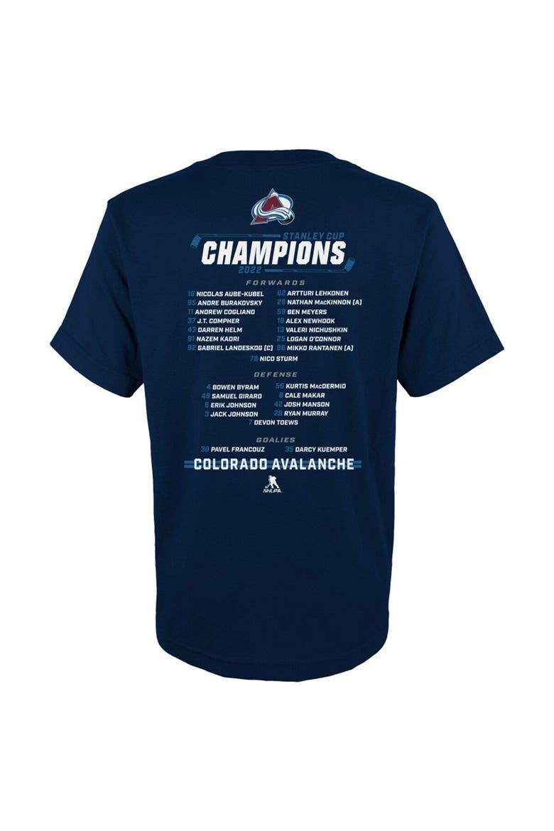 Youth Fanatics Branded Navy Colorado Avalanche 2022 Stanley Cup Champions Roster T-Shirt, Alternate, color, Navy