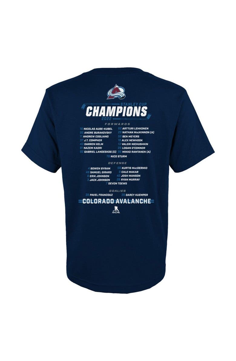 FANATICS Youth Fanatics Branded Navy Colorado Avalanche 2022 Stanley Cup Champions Roster T-Shirt, Alternate, color,