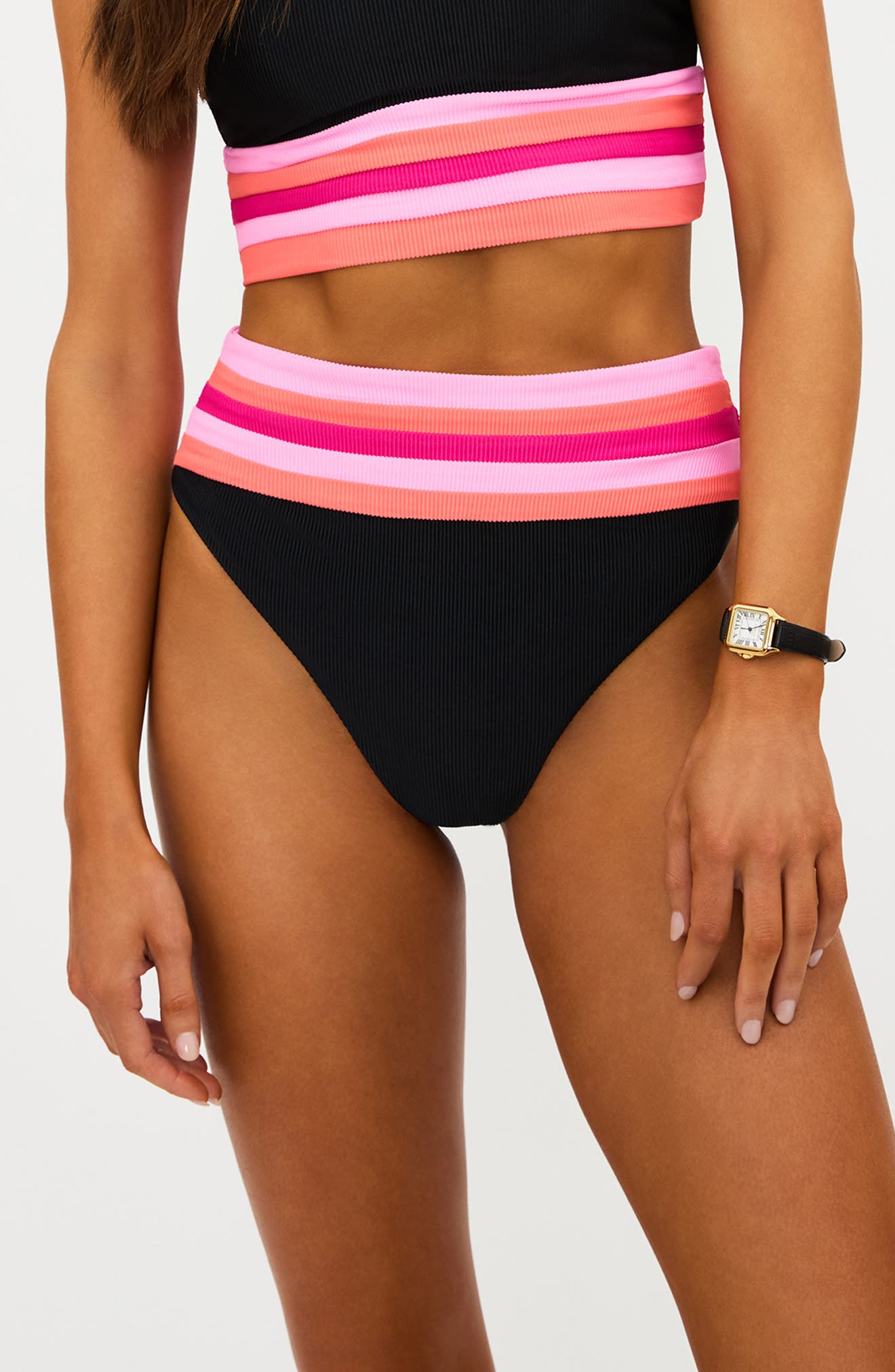 Beach Riot Millie Colorblock High Waist Bikini Bottoms
