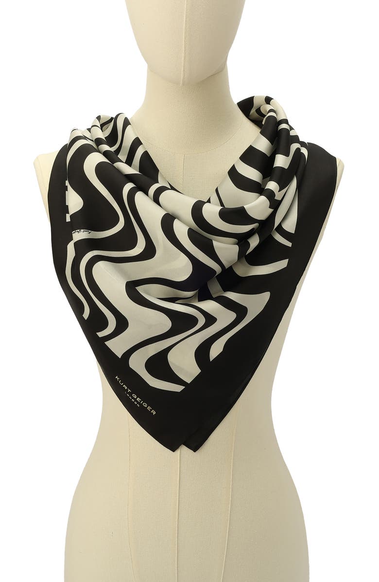 Kurt Geiger London Monochrome Wave Square Scarf, Alternate, color, Black