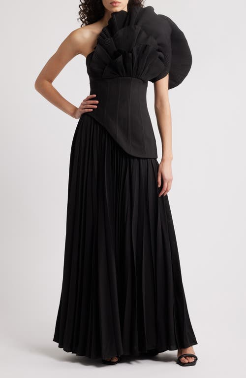 Acler Whittington Ruffle One-shoulder Gown In Black