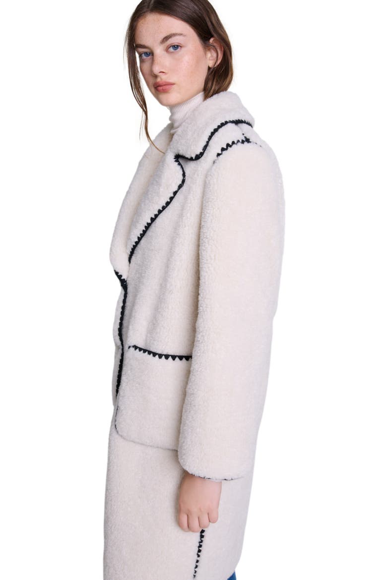 Mid-length fleece coat, Alternate, color, Ecru black