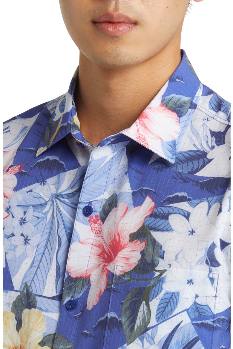 Bahama Coast Collage IslandZone® Short Sleeve Button-Up Shirt, Alternate, color, DEEP ULTRAMARINE