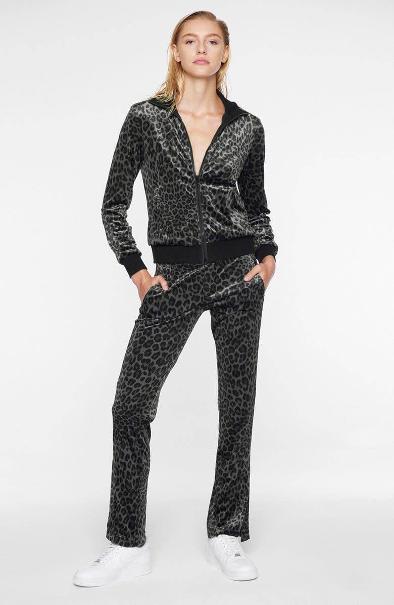 Pam & Gela Leopard Print Stretch Velour Track Pants, Alternate, color, 