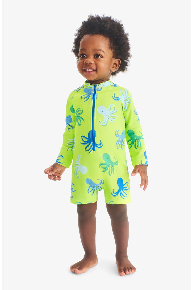 Long Sleeve One-Piece Rashguard Swimsuit, Alternate, color, LIME OCTOPUS