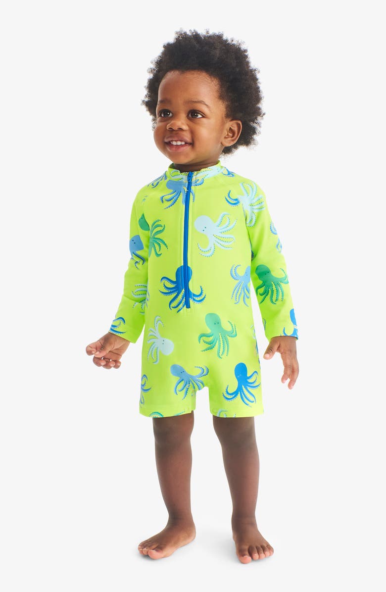 Primary Long Sleeve One-Piece Rashguard Swimsuit, Alternate, color, Lime Octopus