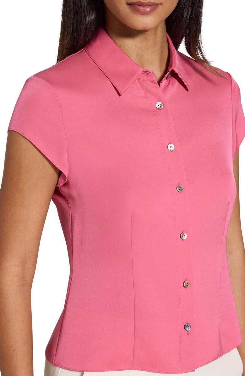 Theory Cap Sleeve Silk Shirt, Alternate, color, Brt Pink