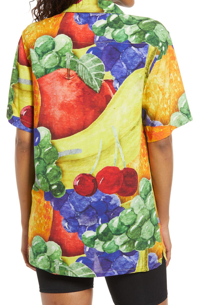 Petals and Peacocks Gender Inclusive Treat Yourself Vacation Camp Shirt, Alternate, color, 