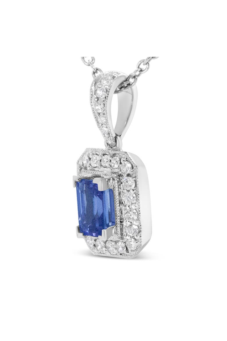 18K White Gold 1/4 Cttw Diamond and 6x4mm Purple Tanzanite Halo Pendant Necklace, Alternate, color, White