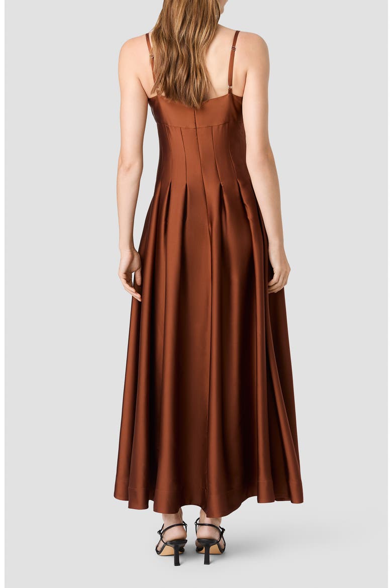 Pleated Sleeveless Satin Maxi Dress, Alternate, color, CHESTNUT BROWN