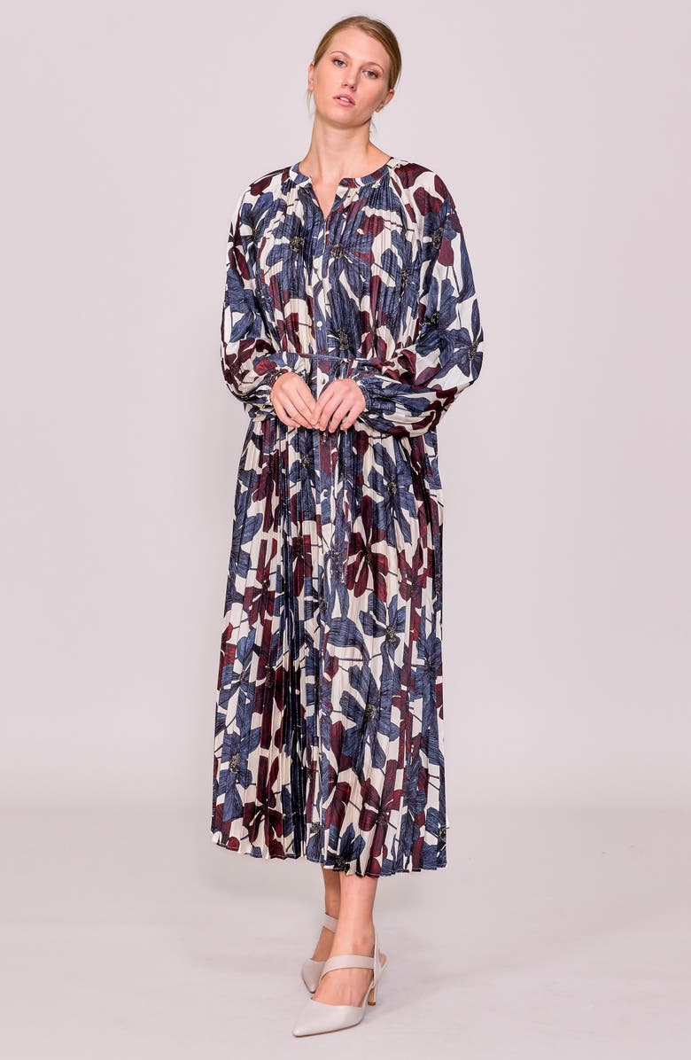 MELLODAY Floral Print Long Sleeve Shirtdress, Alternate, color, Bone Multi