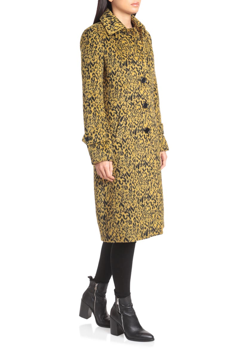 Leopard Print Long Coat, Alternate, color, YELLOW/ BLACK