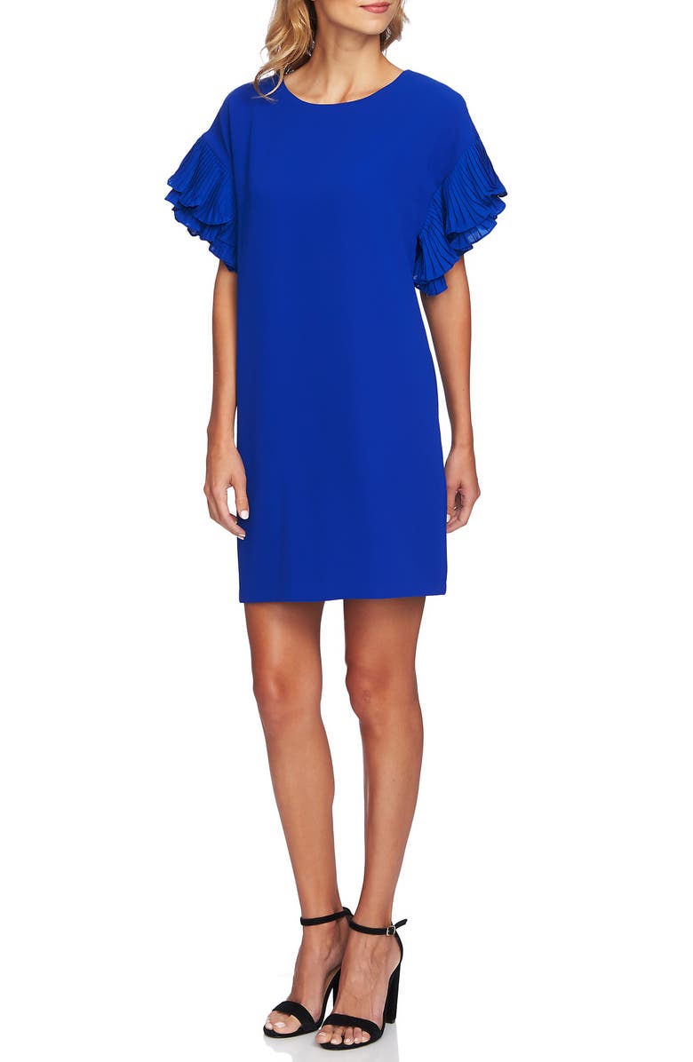 CeCe Tiered Pleated Crepe Shift Dress, Main, color, 