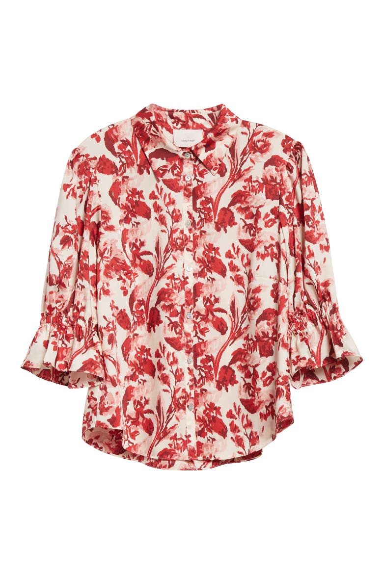 Fiona Floral Ribbons Button-Up Shirt, Alternate, color, CHERRY ROSE MULTI