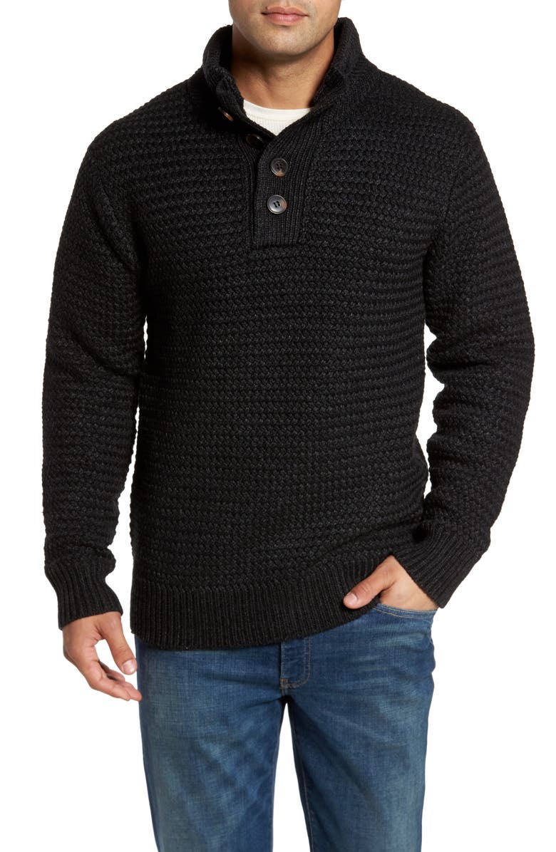 Schott NYC Military Henley Sweater, Main, color, Black