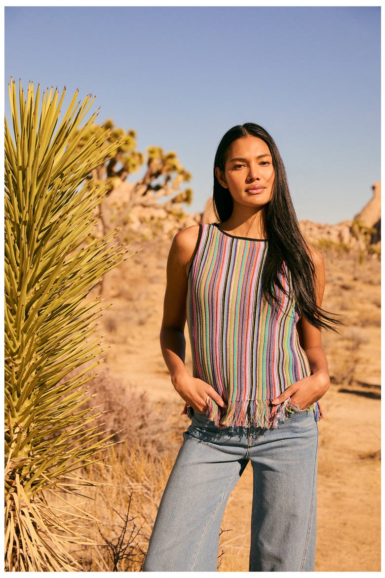 Falling Fringe Sleeveless Sweater, Alternate, color, PINK MULTI