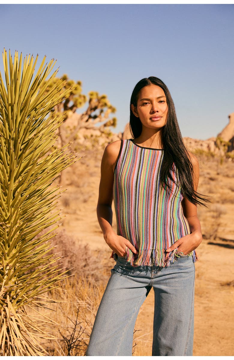 NIC+ZOE Falling Fringe Sleeveless Sweater, Alternate, color, Pink Multi