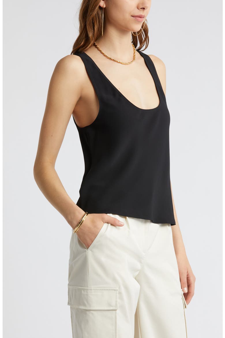Scoop Neck Woven Tank, Alternate, color, BLACK