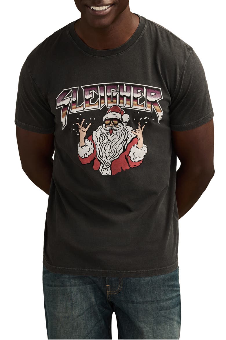 Sleigher Santa Cotton Graphic T-Shirt, Main, color, JET BLACK