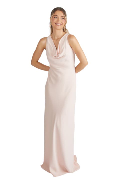 Cowl Front Crepe Bridesmaid Dress