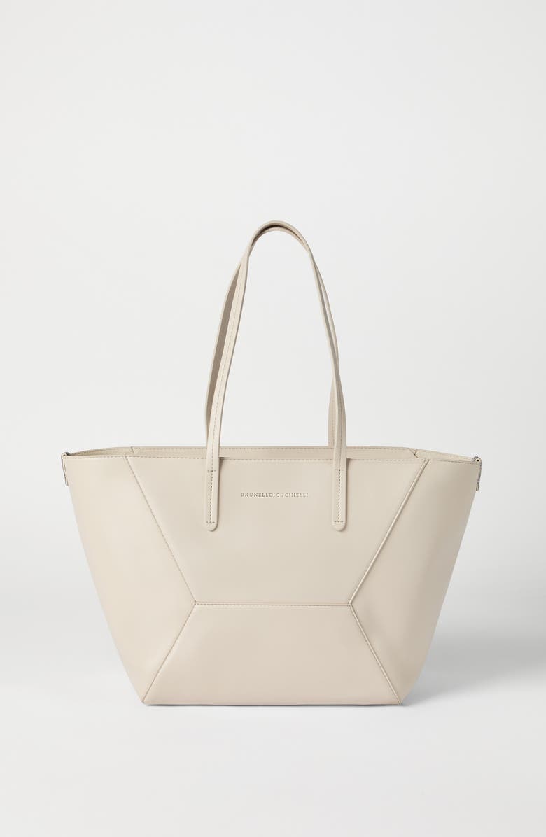 Brunello Cucinelli Calfskin small BC Duo bag, Alternate, color, Ivory