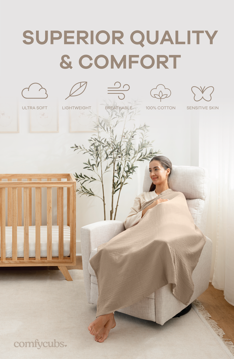 Comfy Cubs 100% Cotton Muslin Swaddle Blankets Pack of 3, Alternate, color, Sand, Cedar, Caramel