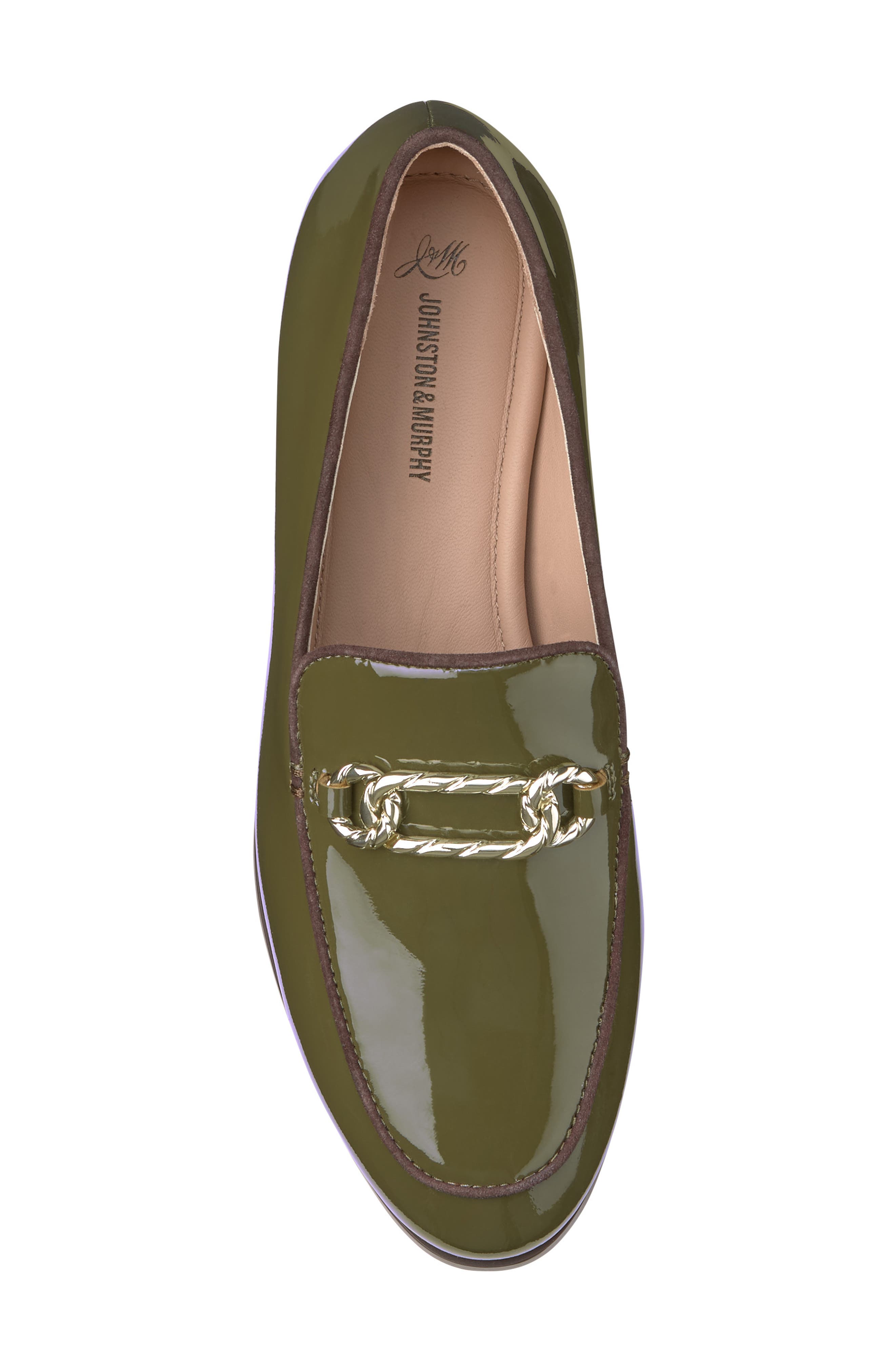 Ali Chain Leather Loafer, Alternate, color, OLIVE PATENT LEATHER