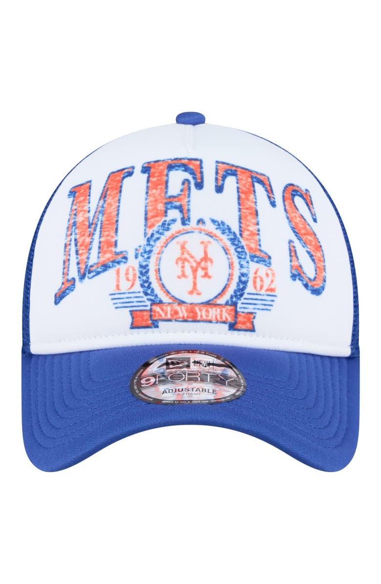 New Era Men's New Era White New York Mets Distressed 9FORTY A-Frame Adjustable Trucker Hat, Alternate, color, White