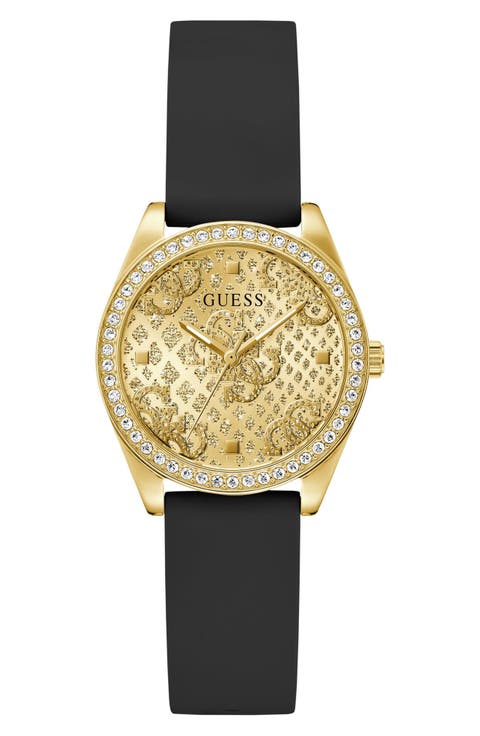 Boa Crystal Bezel Goldtone Silicone Strap Watch, 32mm