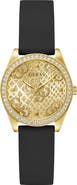 GUESS Boa Crystal Bezel Goldtone Silicone Strap Watch, 32mm