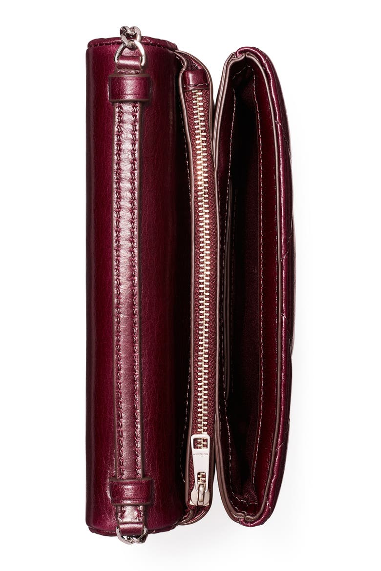 Kira Quilted Leather Wallet on a Chain, Alternate, color, DARK CARMINE