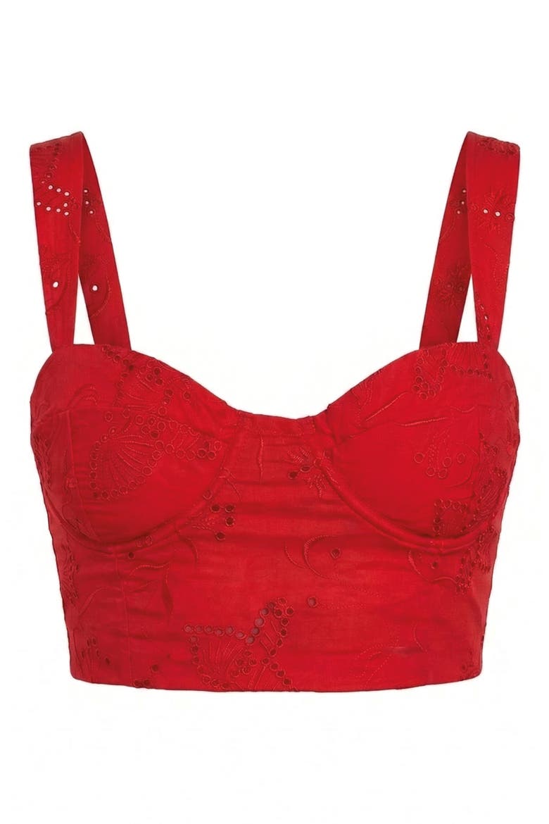 Seamed Broderie Anglaise Bustier Top, Alternate, color, KOEL EYELET BIRD RED