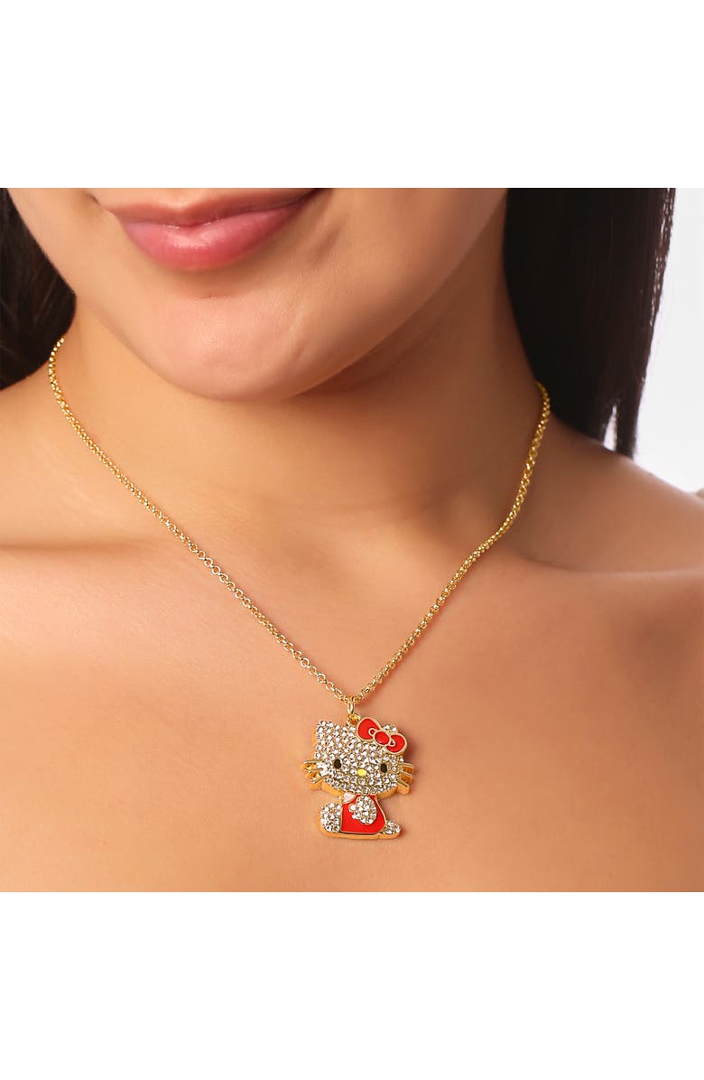 Hello Kitty Crystal Gold-Tone Pendant Necklace, Alternate, color, Red