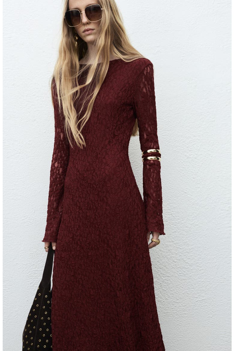 Long Sleeve Lace Maxi Dress, Alternate, color, WINE