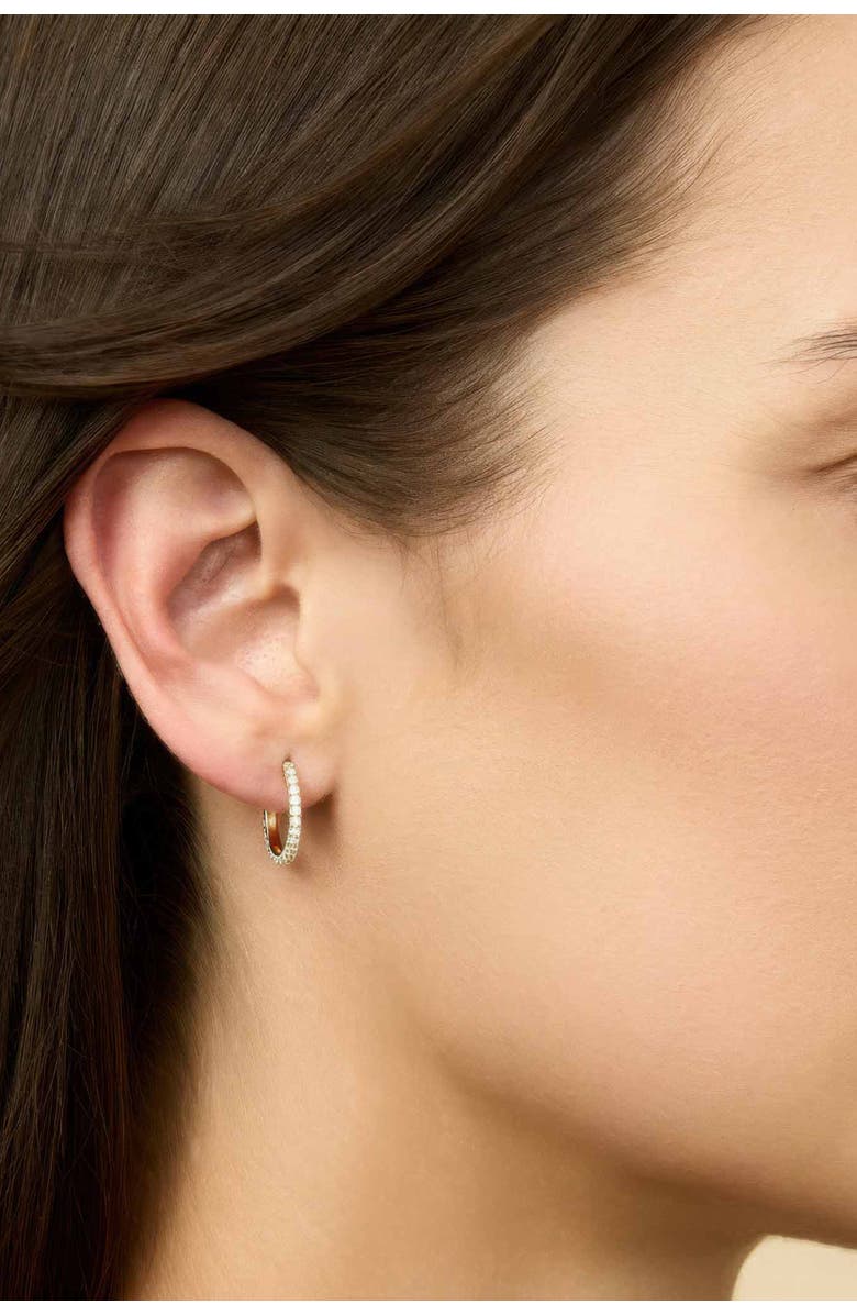 Oradina 14K Yellow Solid Gold Regal Diamond Open Hoops, Alternate, color, Yellow Gold, Natural Diamonds