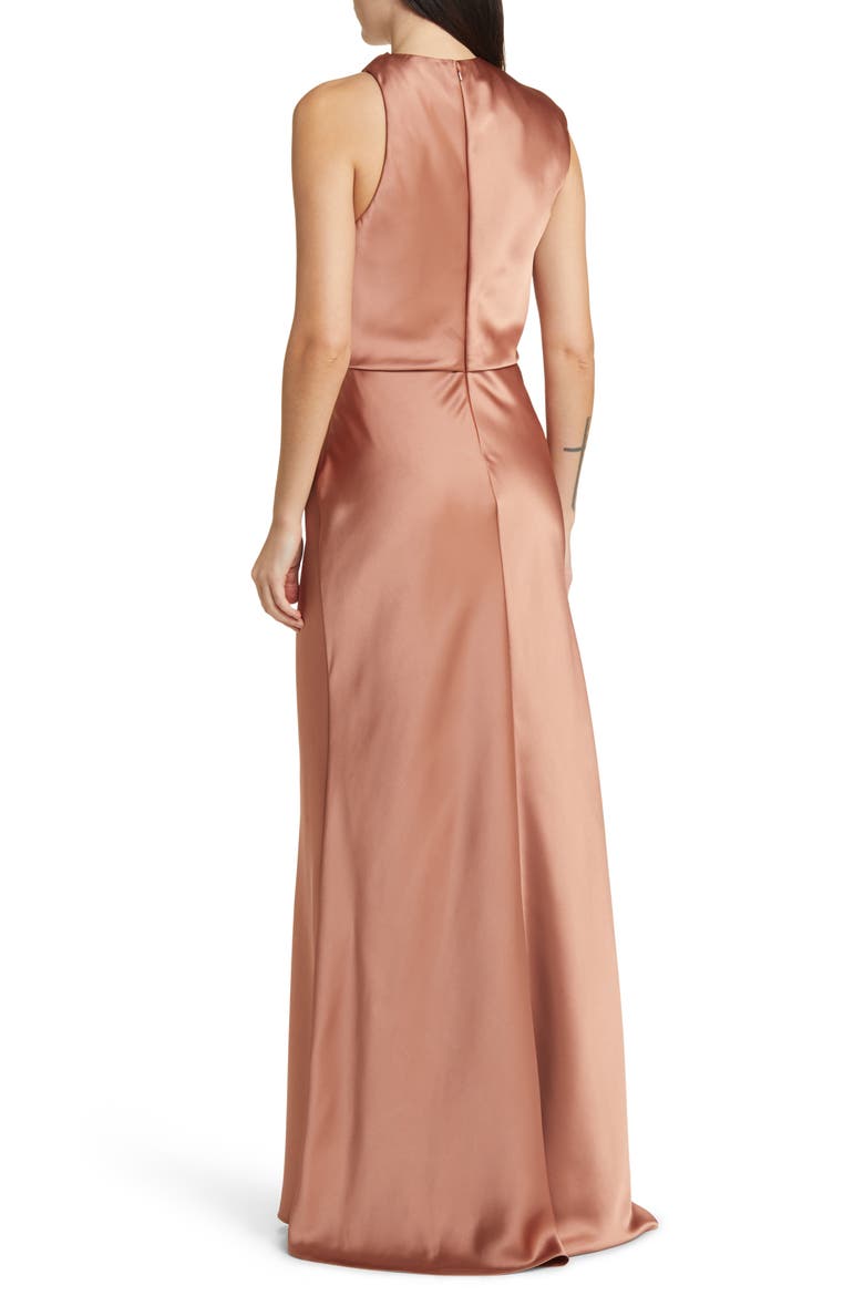 Asymmetric Neck Satin Gown, Alternate, color, SIENNA